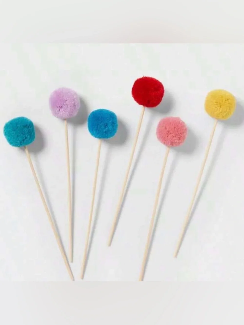 🖍️ Spritz Colorful Pom Pom Cake Toppers - Assorted Colors, 6 Count